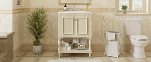 English Elm 24'' French Style Bathroom Vanity with Ceramic Sink Soft Close Cabinet and Drawer Beige N710P411341Y