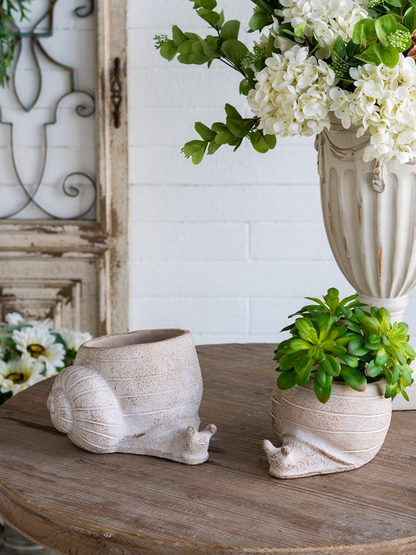 English Elm 8.3x7x4.7" Textured Sand & Cement Snail Planter — Abstract Spiral Shell Accent for Succulents, Herbs W2078P334753