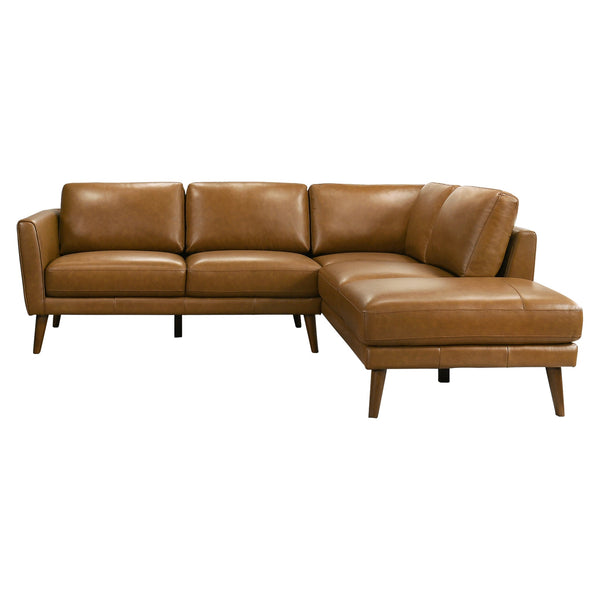 English Elm Ashcroft Furniture - Benson Tan Leather Sectional Sofa With Right-Facing Chaise For Mid-Century Modern Living Rooms B183S00139