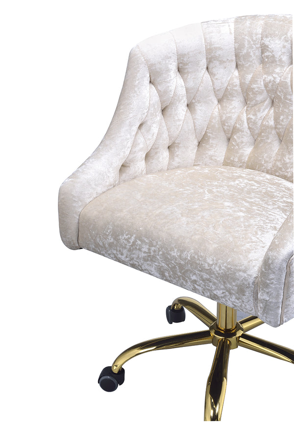 English Elm Levian Cream Velvet Office Chair with Gold Base, 360° Swivel, Adjustable Height, Tufted Comfort B2726P266289