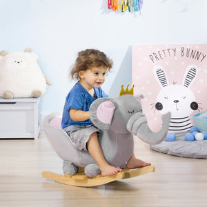 English Elm Qaba Plush Elephant Toddler Rocker with Steel Frame Wooden Base and Sound Effects W2225P200850