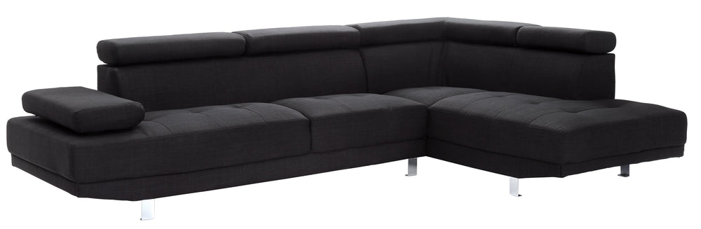 English Elm Riveredge Modern Right-Facing Sectional with Adjustable Armrests & Headrests, Chrome Legs, Fabric Comfort Black 21 L x 76 W x 34 H B078S00397