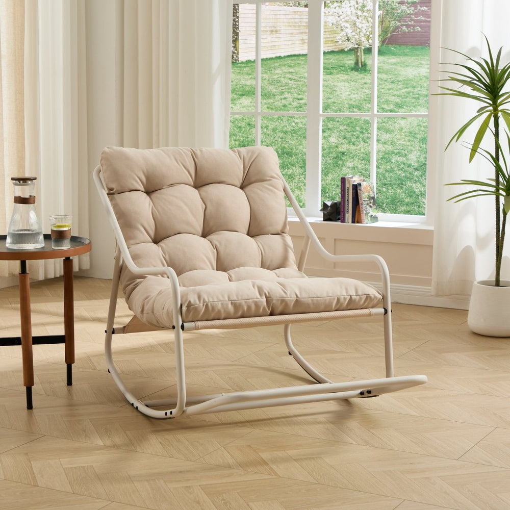 English Elm Outdoor Rocking Chair Steel Frame with Thick Cushion for Patio Porch and Living Room W640P443517