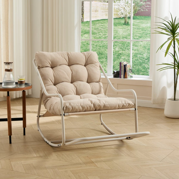 English Elm Outdoor Rocking Chair Steel Frame with Thick Cushion for Patio Porch and Living Room W640P443517