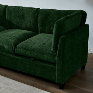 English Elm 96.5" L-shaped Chenille Sectional with Storage Ottoman Eucalyptus Frame Living Room Green W1097S00287
