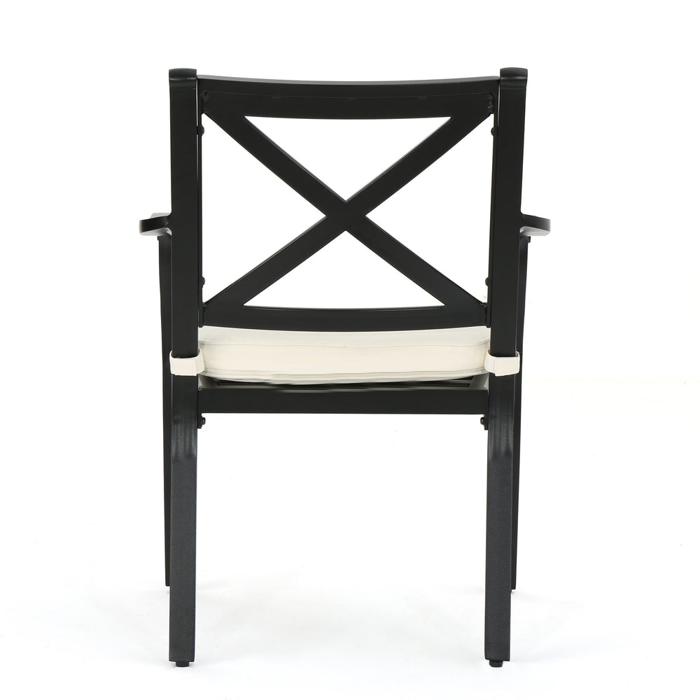 English Elm Christopher Knight Home® - 2PC Dining Chair Set Black+Ivory - Lightweight Cast Aluminum Outdoor Chairs with Water-Resistant Cushions 60497.00