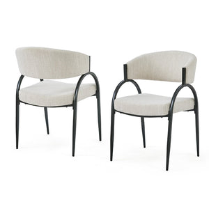English Elm Upholstered Gray Fabric Dining Chair Set of Two with Sleek Metal Legs Modern Style N768P184752B