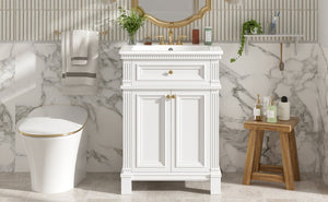English Elm 24'' Carved Farmhouse Bathroom Vanity with Ceramic Sink Soft Close Storage Cabinet White N710P446530K