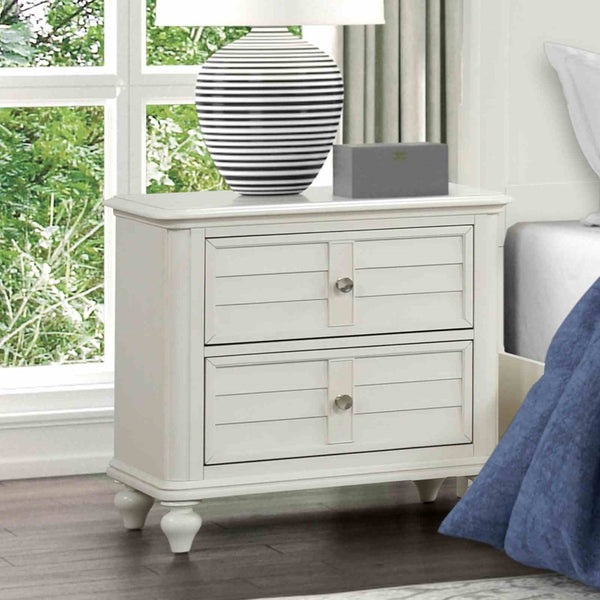 English Elm Coastal Antique White Nightstand Solid Rubberwood Two Drawers Dovetail Bedroom B2741P435892
