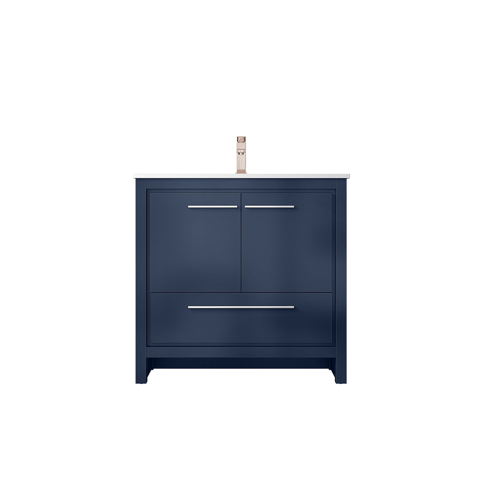 English Elm Navy Blue Bath Vanity With White Quartz Top & Rose Gold Faucet - Stylish Storage For Modern Bathrooms B2731P259343