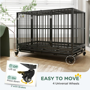 English Elm Pawhut Heavy Duty Metal Dog Kennel with Locking Wheels Dual Access and Slide Out Tray W2225P217161