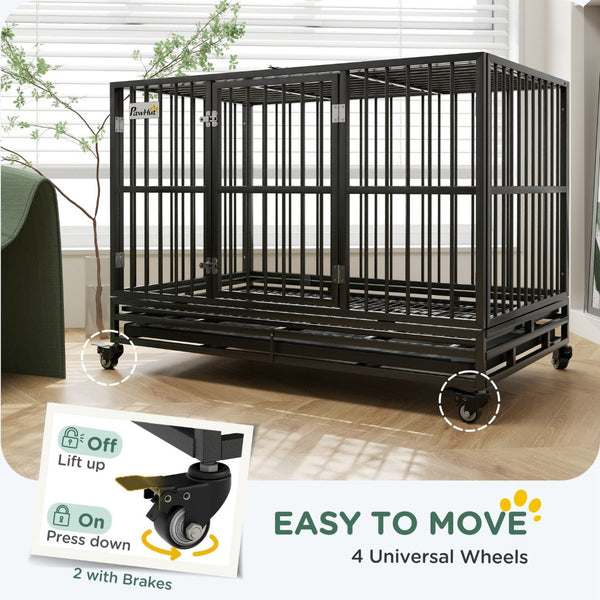 English Elm Pawhut Heavy Duty Metal Dog Kennel with Locking Wheels Dual Access and Slide Out Tray W2225P217161