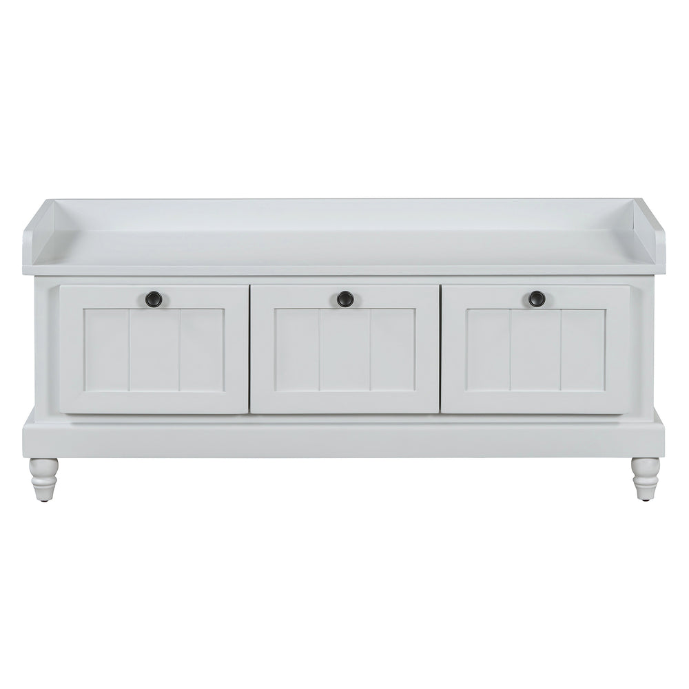 English Elm TREXM Farmhouse Entryway Bench with Cushioned Seat, Hidden Storage & Three Drawers for Organization Light Gray N715P293344E