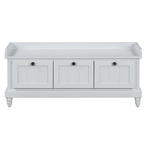 English Elm TREXM Farmhouse Entryway Bench with Cushioned Seat, Hidden Storage & Three Drawers for Organization Light Gray N715P293344E