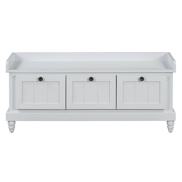 English Elm TREXM Farmhouse Entryway Bench with Cushioned Seat, Hidden Storage & Three Drawers for Organization Light Gray N715P293344E