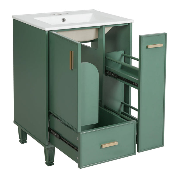 English Elm Christopher Knight Home® - 24" Bathroom Vanity with Ceramic Sink, Solid Wood Frame, Soft-Close Drawers & Ample Storage Appeal Green N759P269734F