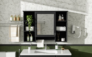 English Elm 3-in-1 Wall Mounted Bathroom Medicine Cabinet with Soft Close Mirror and Towel Bar Black N710P358613B