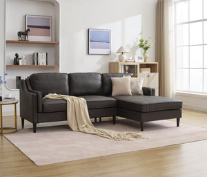 English Elm 94.5 Inch L-Shaped Genuine Leather Sofa With Left Chaise Lounge - Modern Espresso Elegance For Home W791S00023