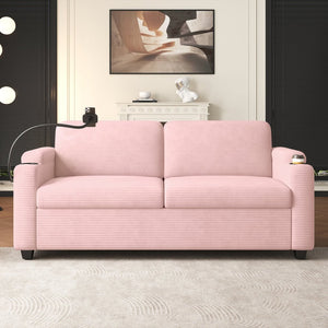 English Elm 72.8" Corduroy Convertible Loveseat with Full Bed Usb Charging and Storage Pockets N719P208880P