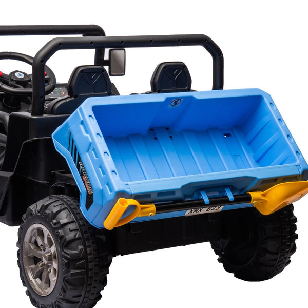 English Elm 24v Kids Ride on Dump Truck Two Seat Electric Utv with Tilting Bed and Remote Control Blue W1578P188521
