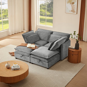 English Elm U_Style Modular Double-Layer 4-Seater Sofa with Hidden Storage, Removable Covers, Foam Comfort Grey WY000422AAE