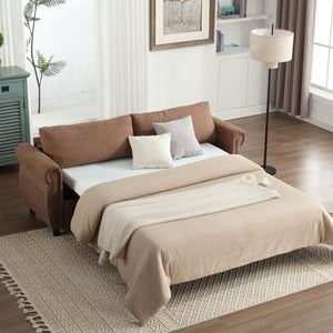 English Elm U_Style Convertible 2-in-1 Sofa Bed Sleeper with Large 63"x70.9" Mattress, Retro Rivet Accent Design Brown W2705S00020