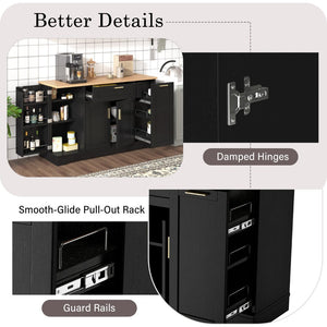 English Elm Trexm Multifunctional Sideboard with Pull Out Bottle Rack Adjustable Shelves Kitchen Storage Black XW000026AAB