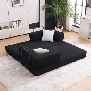 English Elm Folding Sofa Bed with Corduroy Cover, 78.5" Convertible Futon Couch, No-Assembly Foam Spring Mattress, Compact Sleeper for Living Room Black W2915P276677