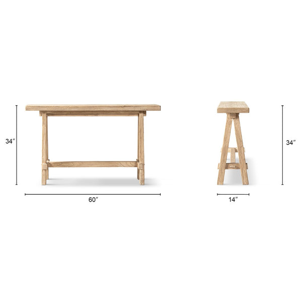 English Elm Hawthorne Reclaimed Elm Trestle Console Table Solid Wood Entryway Accent 60 Inch Natural B2719P474452
