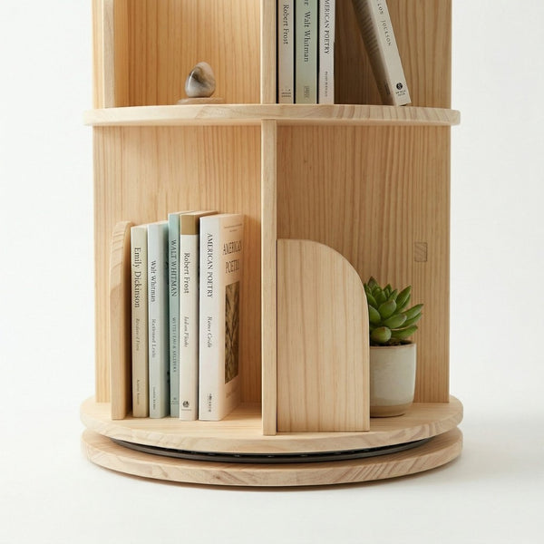 English Elm 3 Tier Spinning Round Bookcase Natural Wood Floor Shelf for Bedroom or Study W2989P460331