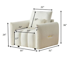 English Elm 35 Inch Teddy Velvet Lounge Chair Sculptural Cloud Seat for Modern Apartment Living Off White W2564P457792