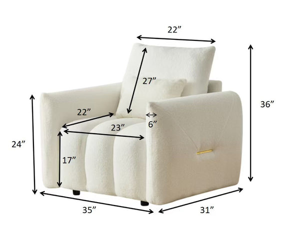 English Elm 35 Inch Teddy Velvet Lounge Chair Sculptural Cloud Seat for Modern Apartment Living Off White W2564P457792