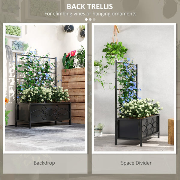 English Elm Outsunny Galvanized Steel Raised Planter with Built-in Trellis for Vertical Garden Growth W2225P485599