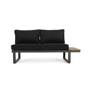 English Elm Sterling Outdoor Aluminum Sectional Sofa Set with Acacia Wood and Weather Proof Cushions STERLING -V SAHPE FGRY