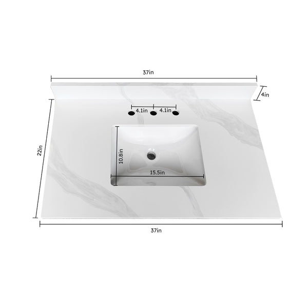 English Elm 37-inch Carrara Quartz Vanity Top Undermount Sink Backsplash Stain Resistant Bath W2699P459406