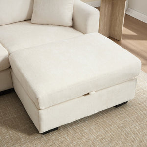 English Elm Modern Chenille L-shaped Sectional with Usb Charging Ottoman Storage Living Room Couch Beige W2120S00016