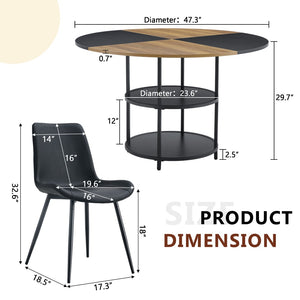 English Elm Table and Chair Set 47 Inch Round Geometric Two-tone Dining with Storage Base W1151S03338