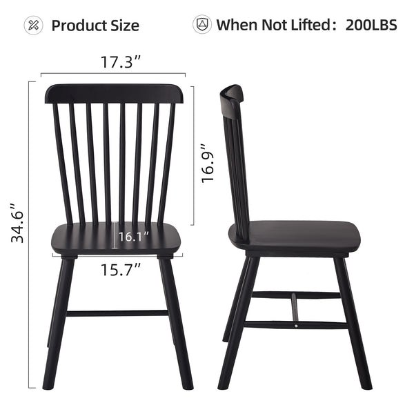 English Elm 4 solid wood dining chairs set with ergonomic curved backs, 17" seat height, anti-skid feet, easy-clean finish Black W2720P193105