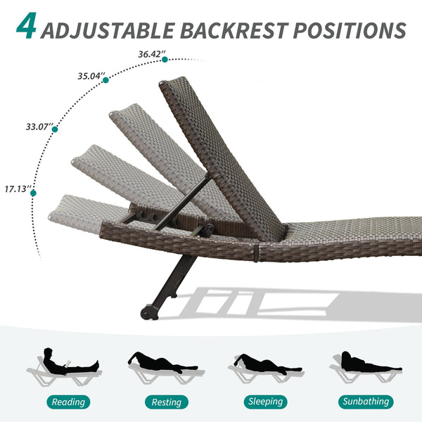 English Elm 2-Piece Aluminum Wicker Outdoor Chaise Lounge with Quick-Dry Cushions, 4 Recline Positions, Wheels W1859P360203