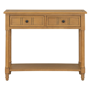 English Elm TREXM Daisy Series Console Table with Two Drawers and Bottom Shelf Vintage-Inspired Pine Accent Piece Natural N715P364059N