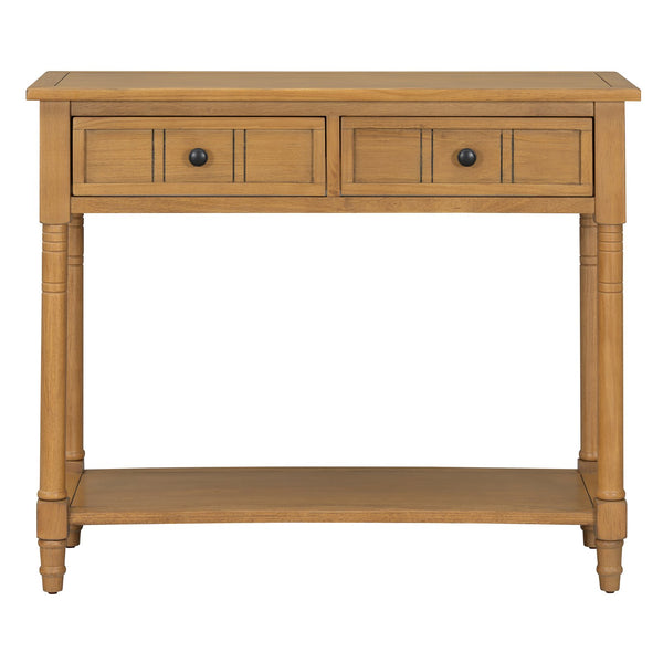 English Elm TREXM Daisy Series Console Table with Two Drawers and Bottom Shelf Vintage-Inspired Pine Accent Piece Natural N715P364059N
