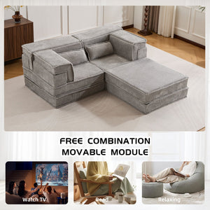 English Elm Compression Modular Floor Sofa Bed - Versatile, Soft Circle Fleece 2-Seater With Ottoman, No Tools Needed! W3723S00028