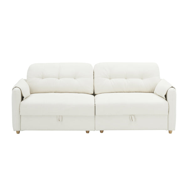 English Elm 79.50" Modern Teddy Cotton-Linen Sofa With Sleek Metal Legs & Trim - Stylish 3-Seater In Beige W3356S00028