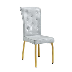 English Elm A Set of 2 Crystal Button Faux Leather Dining Chairs with Embossed Croc Texture Gold,Gray W3226P340256