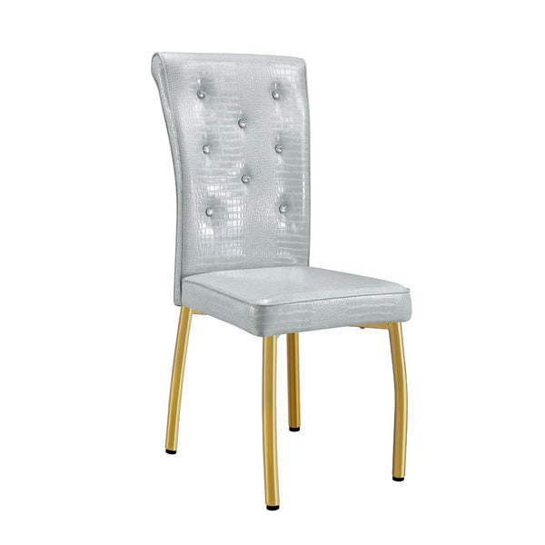 English Elm A Set of 2 Crystal Button Faux Leather Dining Chairs with Embossed Croc Texture Gold,Gray W3226P340256
