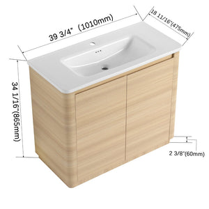 English Elm 40'' Freestanding Bathroom Vanity Plywood Cabinet Ceramic Sink Soft Close Doors W999S00518