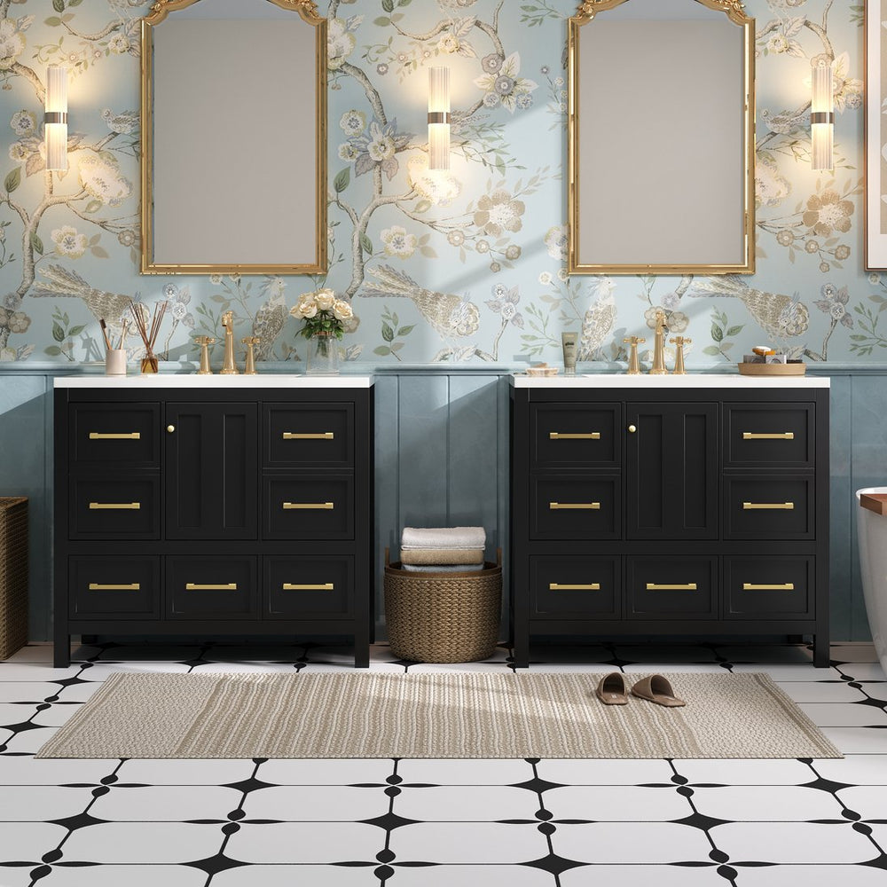 English Elm 72'' Elegant Bathroom Vanity Set With Resin Sink, Solid Wood Frame, Ample Storage & Soft-Close Doors N710SS00012B
