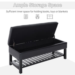 English Elm HomCom Tufted Faux Leather Storage Bench with Shoe Rack and Soft-Closing Lid, 265 lb Capacity Black W2225P217215