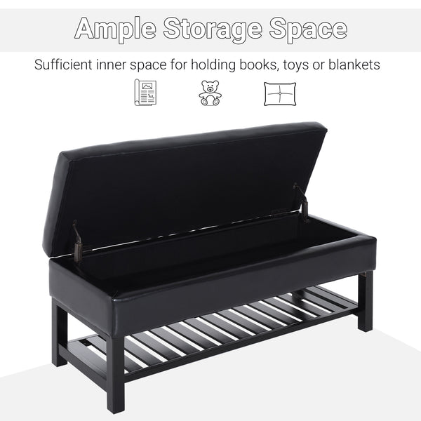 English Elm HomCom Tufted Faux Leather Storage Bench with Shoe Rack and Soft-Closing Lid, 265 lb Capacity Black W2225P217215