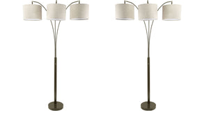 English Elm 1pc Contemporary 3-Light Floor Lamp with Brown Metal Base, Ivory Shades & Dimmer Switch, 80" tall B2741P317224